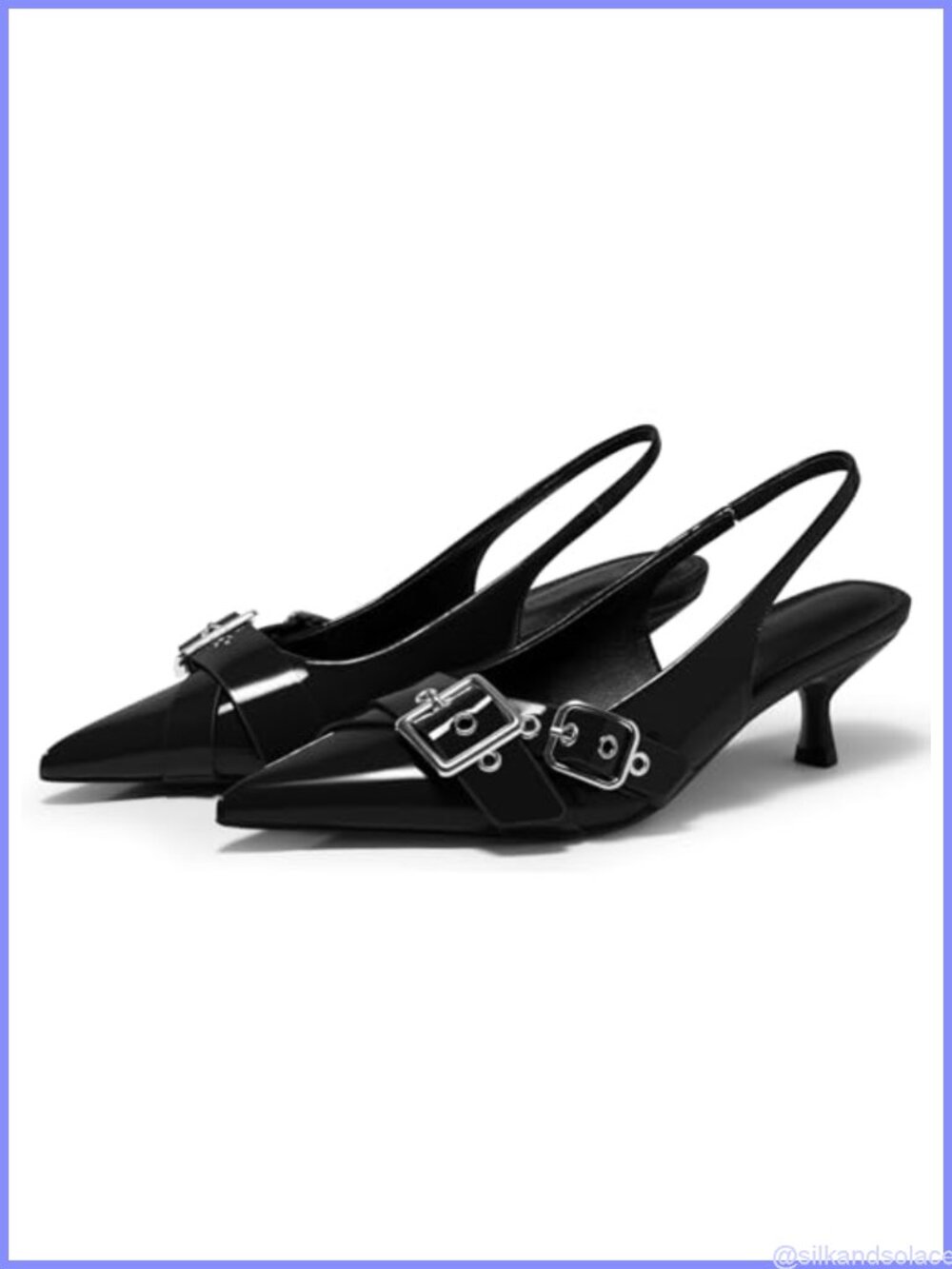 Studded Buckle Slingback Kitten Heels Closed Pointed Toe Pumps